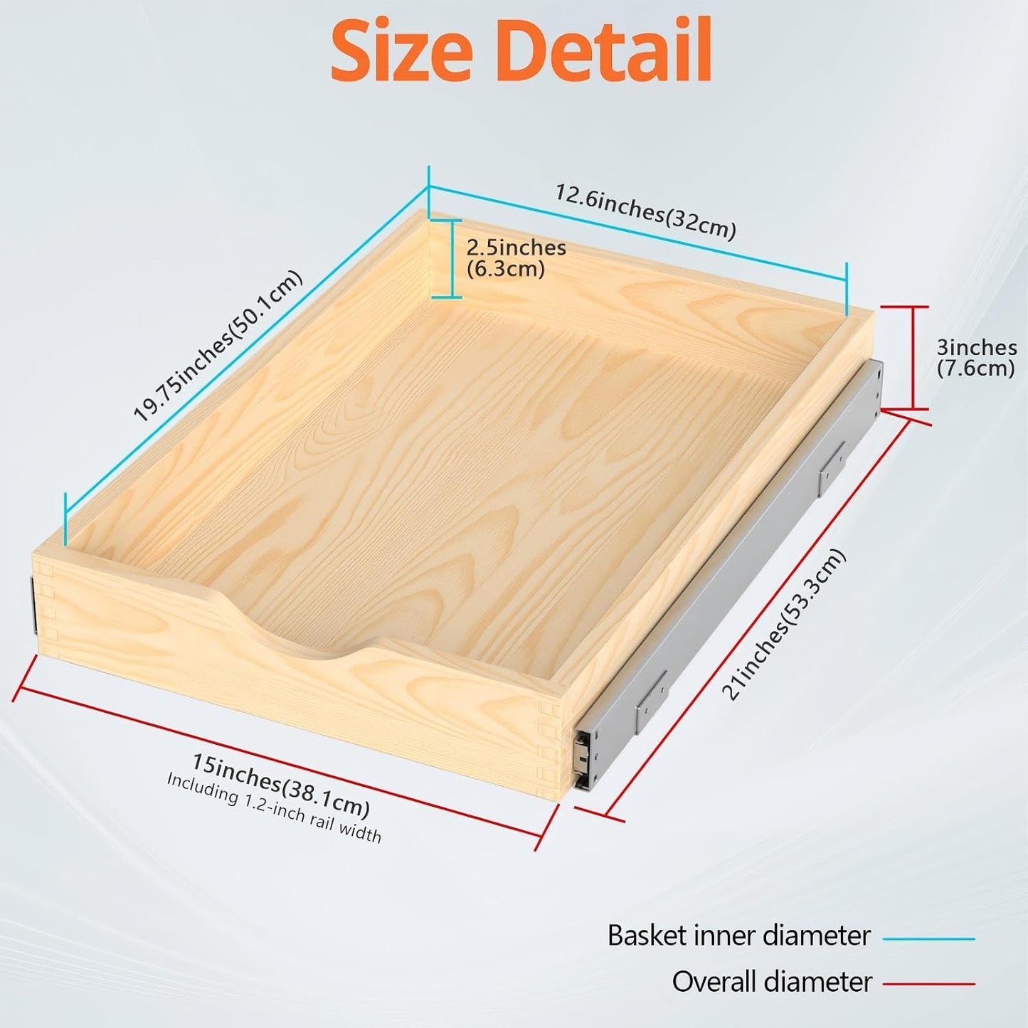 Wooden Pull Out Cabinet Organizer, Slide Out Drawer for Kitchen Organizers and Storage, Soft Close, Heavy Duty, Full-Extension