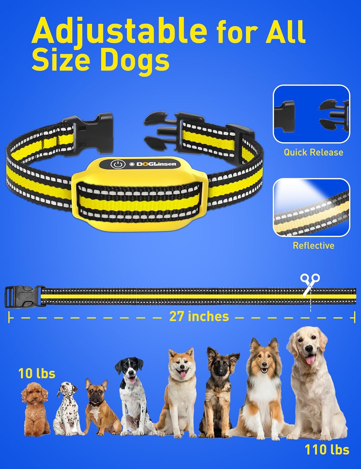 DOGLinsen 2-in-1 Bark and Shock Collar for Dogs, Smart Anti Barking Dog Training Collar with 5 Adjustable Sensitivity, Automatic Bark Collar with Remote, Vibration, Beep, Shock and Automatic