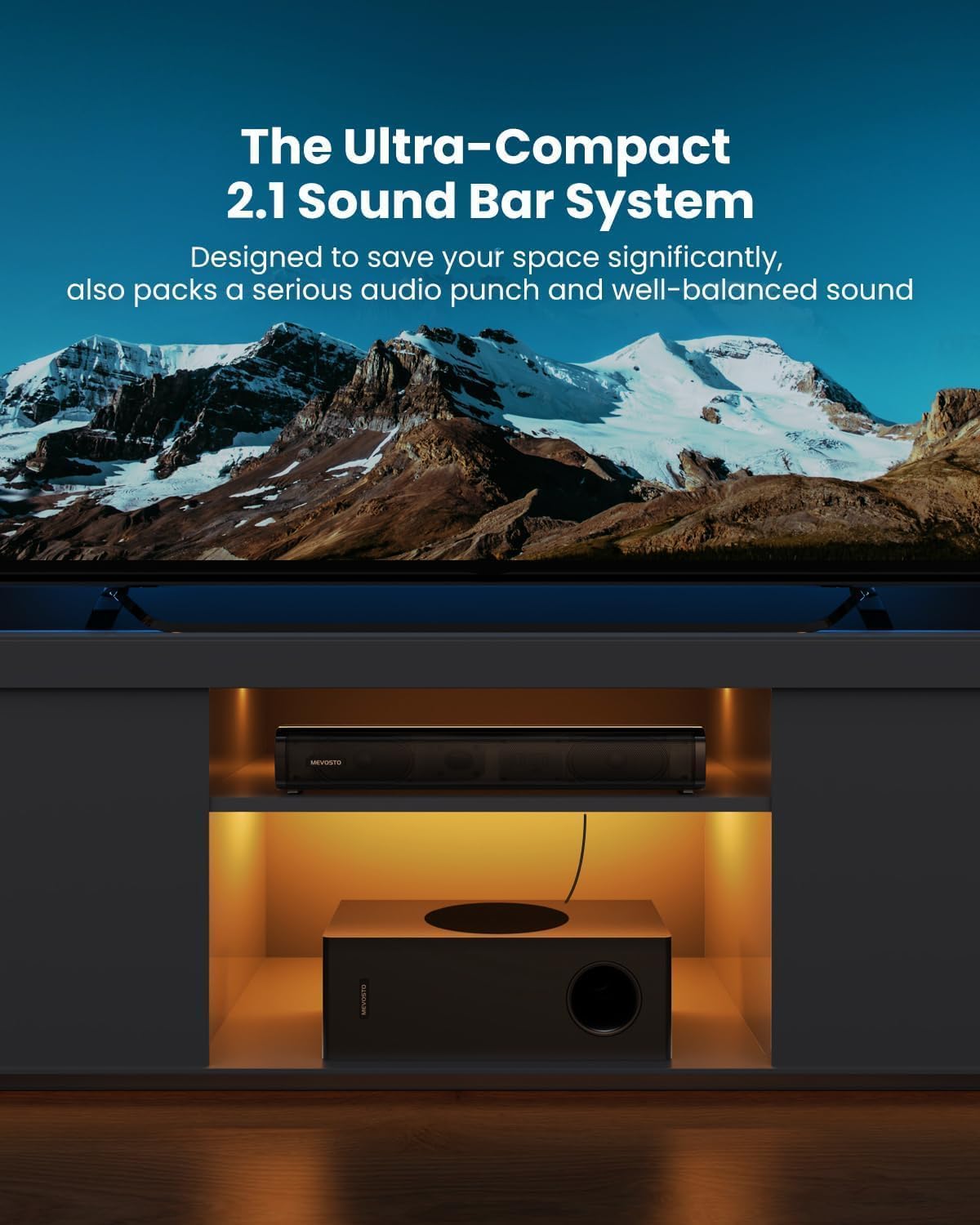 MEVOSTO 2025 Upgraded Sound Bar for TV with Subwoofer, PC Gaming 2.1CH TV Soundbar Deep Bass Computer Sound System BT 5.3/USB/HD-ARC/Optical/AUX Bass & Treble Adjustable- Home Theater