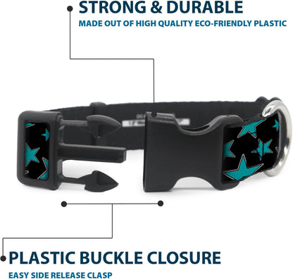 Buckle-Down PC-W21909-M Dog Collar Plastic Clip Buckle, 1"x11"-17", Star Black/White