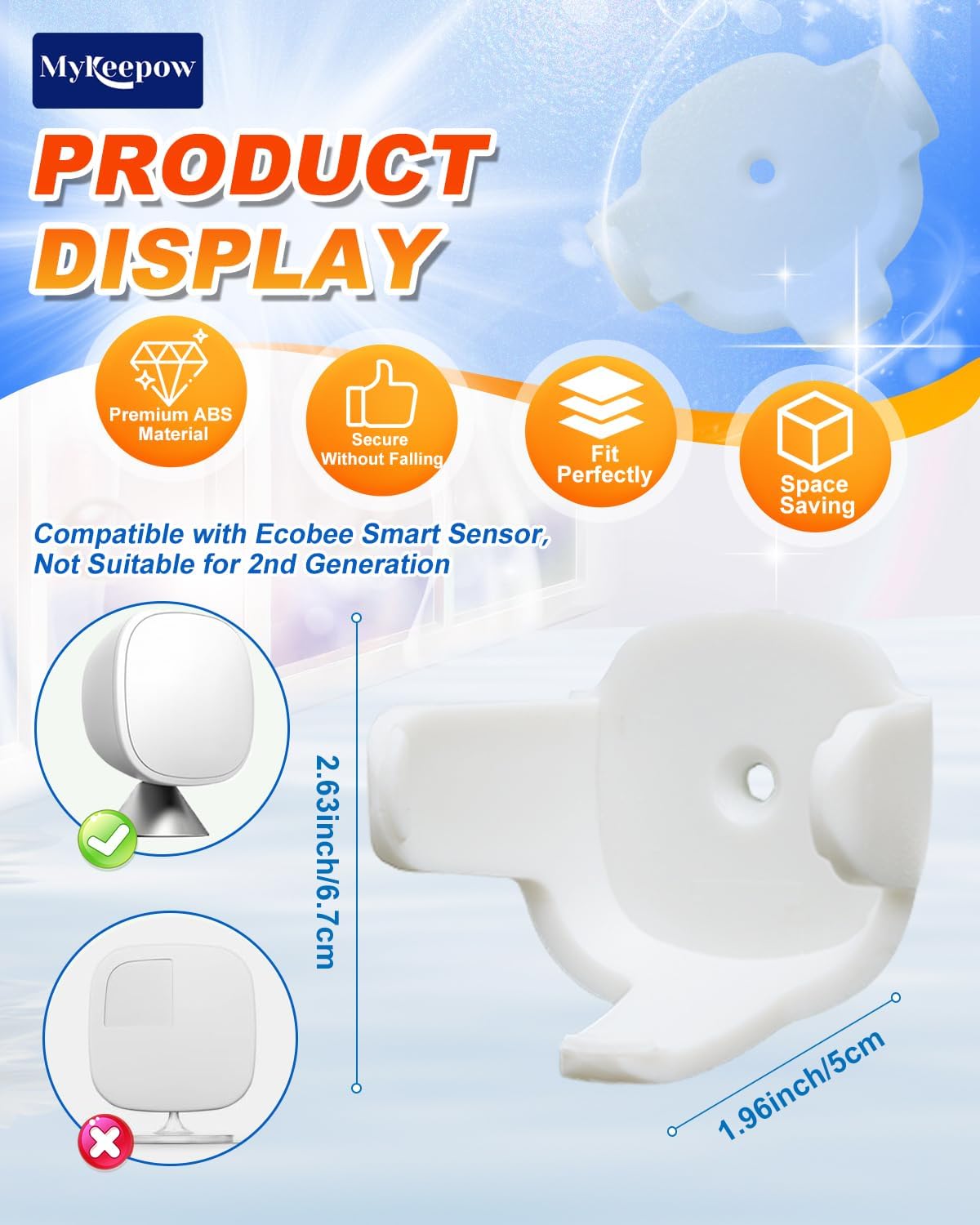 MyKEEPOW Wall Mount Compatible with Ecobee Smart Sensor, Not Suitable for 2nd Generation, 4 Pack (White)