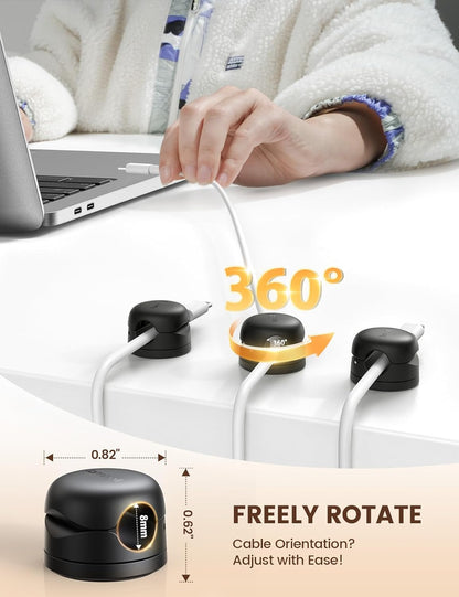Lamicall Rotatable Cable Organizer Clips 6-Pack – Self-Adhesive Desk Cord Holder with Spring Lock – USB Charger Wire Management - PuriLite