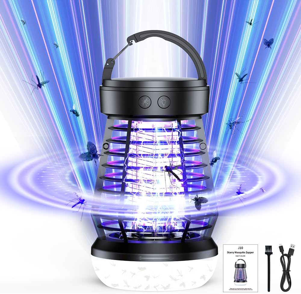 Bug Zapper Outdoor, Electric Mosquito Zapper 2 in 1 Bug Zapper Indoor with 2000mAh Battery & LED Night Light, Fly Traps Outdoor, 2000V Electric Fly Zapper for Home, Patio, Backyard (Matte Black)