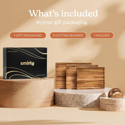 SMIRLY Wood Cutting Boards For Kitchen Meal Prep & Serving, Bamboo Cutting Board Set, Charcuterie Chopping Boards and Wooden Cutting Boards for Kitchen