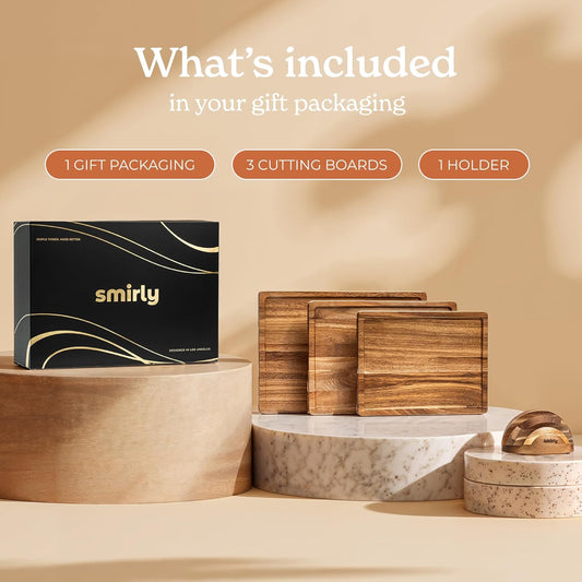 SMIRLY Wood Cutting Boards For Kitchen Meal Prep & Serving, Bamboo Cutting Board Set, Charcuterie Chopping Boards and Wooden Cutting Boards for Kitchen - PuriLite