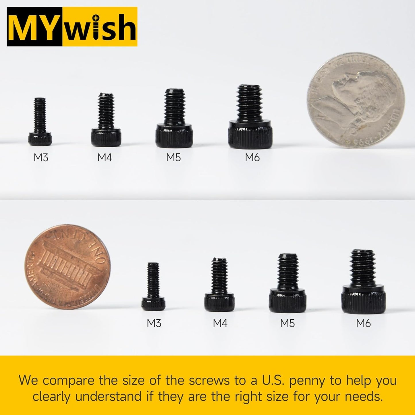 Mywish 900Pcs Metric Screw Assortment, M3 M4 M5 M6 Screw Assortment Kit 304 Stainless Steel Hex Socket Button Head Socket Cap Metric Screws Bolts & Flat Washers/Nuts/Hex Wrenches 16 Sizes 8MM to 20MM