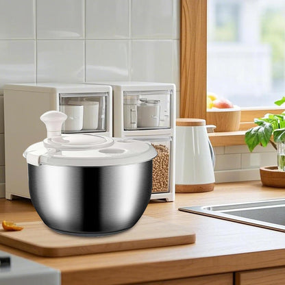 Salad Spinner Stainless Steel, Vegetables Wash Bowl Stainless Steel, 6L Salad Spinner Rotary Bowl with Drain for Restaurant Kitchen -Home Meal Prep Washing Accessories
