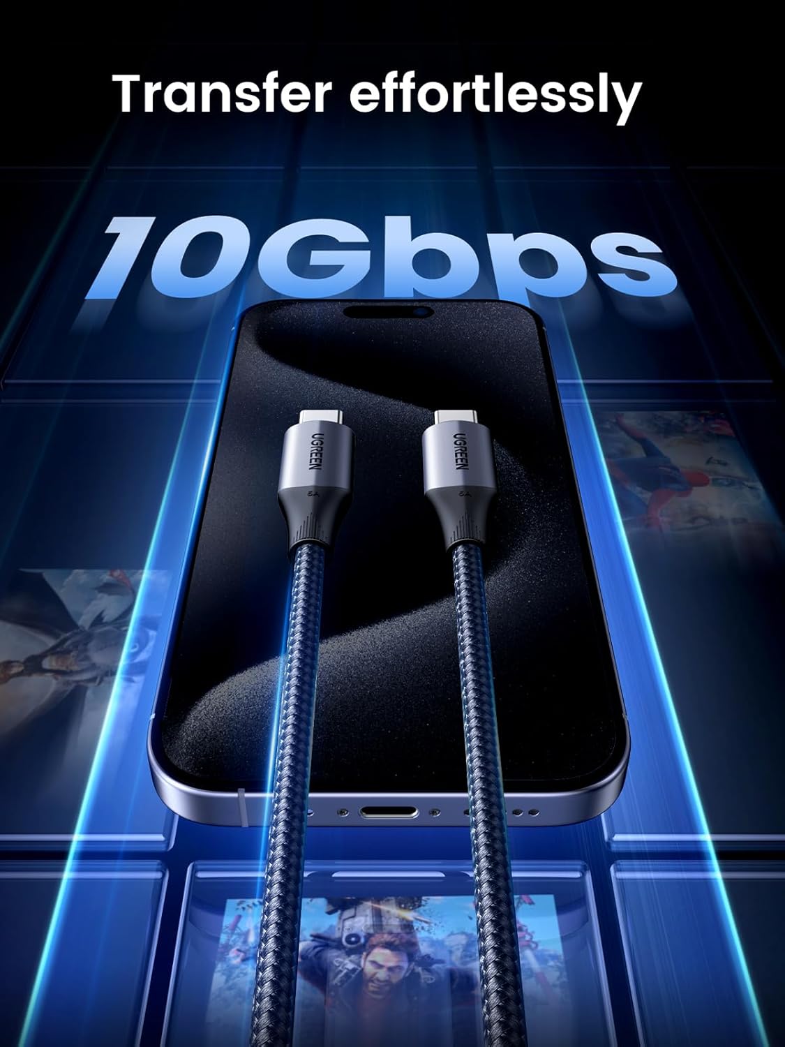 UGREEN 240W USB C to USB C Cable 10Gbps USB C 3.2 Cable 4K 60Hz Video Output Fast Charging Compatible with iPhone 16 15 Pro Max, NVMe SSD, Monitor, Galaxy S25 S24 S23 Ultra, MacBook Pro, 3ft (1M)