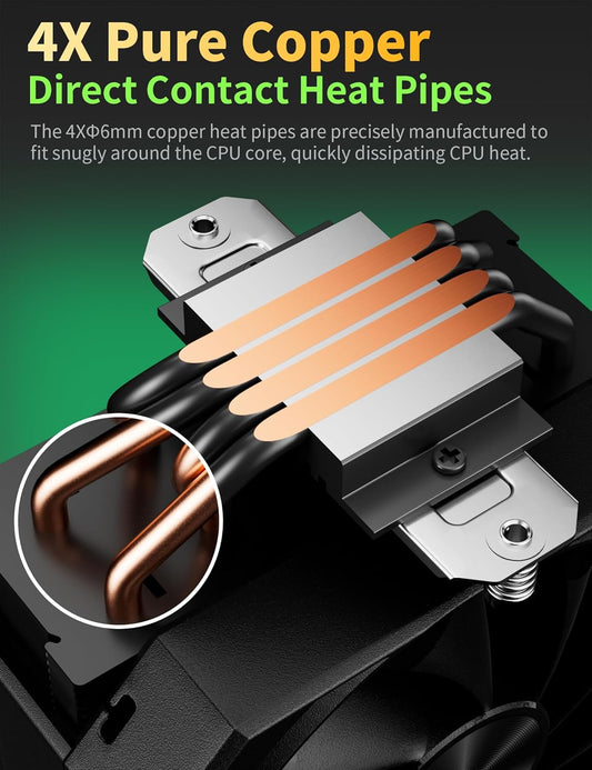 upHere 5V ARGB CPU Air Cooler,4×Ф6mm Heatpipes,PWM Fan Computer Cooling,Intel LGA2066/2011/1700/1356/1200/115X;AMD AM4/AM5 (155mm in Height) Black up1KC4