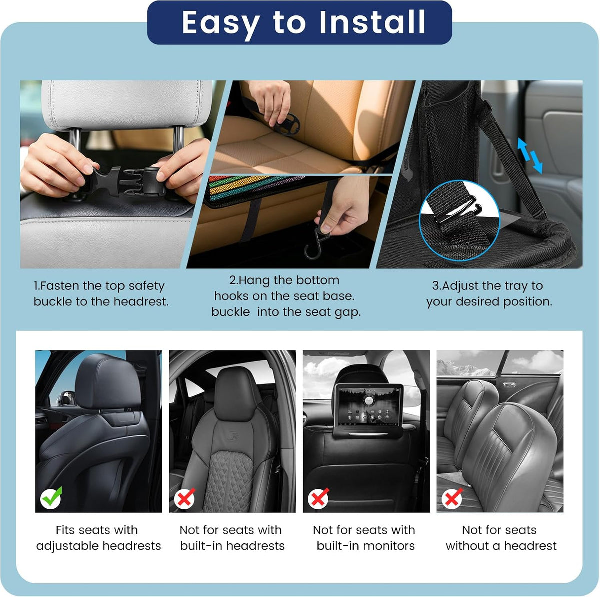 MoKo Car Organizer Back Seat, 8 Pockets Foldable Tray 600D Black, 2 Pack