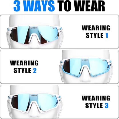 X-TIGER Polarized Cycling Glasses with 5 Interchangeable Lenses,MTB Biking Baseball Running Sports Sunglasses for Men Women