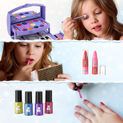 PERRYHOME Kids Makeup Set for Girl 56 Pcs Washable Real Cosmetic, Safe & Non-Toxic Toys Toddler Makeup Kit, Princess Dress up Game Christmas & Birthday Girl Gift for 3-12(Frozen Purple)