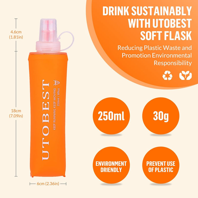 UTOBEST Soft Flask Running Water Bottle Collapsible Water Bottle for Trail Running Hydration Pack Hiking Cycling Climbing 150ML/250ML/350ML/450ML/500ML/550ML