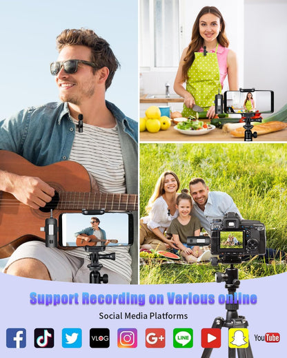 Wireless Lavailer Microphone for iPhone, Android, Camera, iPad, USB C, 4 in 1 Professional Mini Microphone with Noise Reduction, Wireless Mic for Video Recording, Vlog, YouTube, TikTok