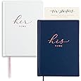 Vekola Vow Books for Wedding His and Hers Elegant Gold Foil Set of 2 Wedding Notebook with 28 Pages (Navy Blue+White)