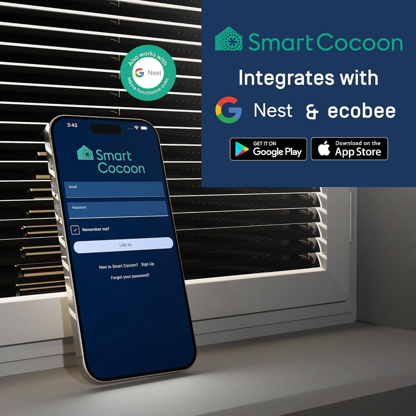 SMARTCOCOON 3"X10" Smart Register Booster Fan - Dual Air Conditioner & Heater For Bedroom - Floor Register Integrates With Nest & Ecobee Smart Thermostats - Syncs with HVAC System & Smartphone Control