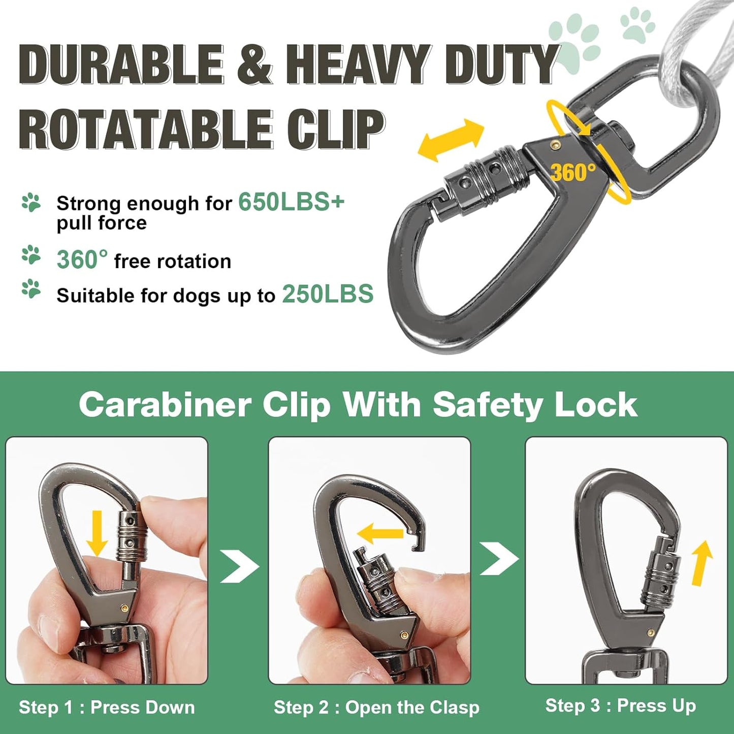 Dog Tie Out Cable Chew Proof, Long Dog Leash 30FT, Dog Runner for Yard Heavy Duty, Dog Chains for Outside, Sturdy Long Line Lead for Dogs Training Outdoor in Yard or Camping