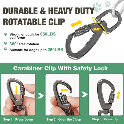 Dog Tie Out Cable Chew Proof, Long Dog Leash 30FT, Dog Runner for Yard Heavy Duty, Dog Chains for Outside, Sturdy Long Line Lead for Dogs Training Outdoor in Yard or Camping