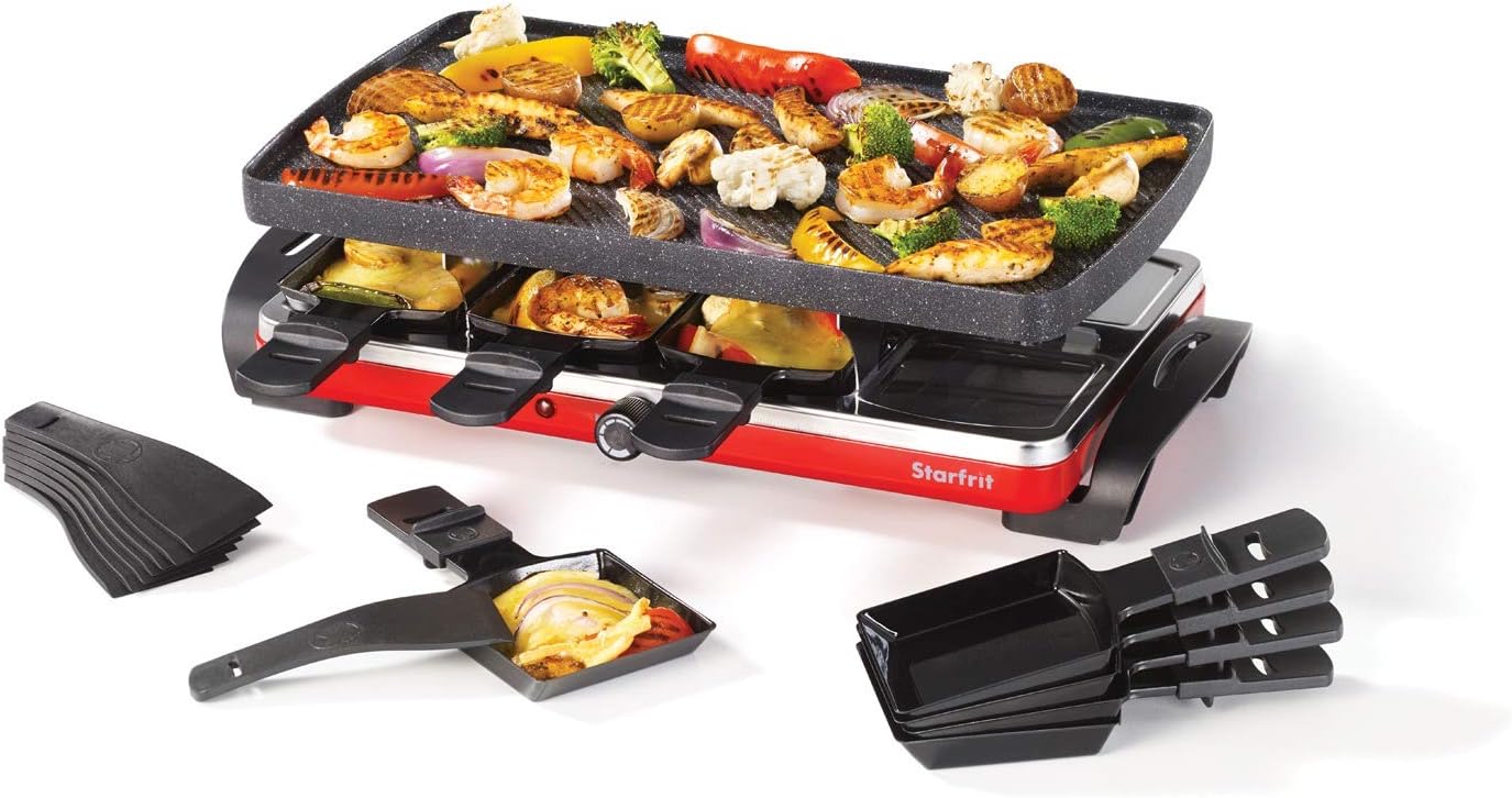 Starfrit The Rock Electric Raclette - 8 Person Party Grill - 8 Spatulas - Reversible Plate - 1500W