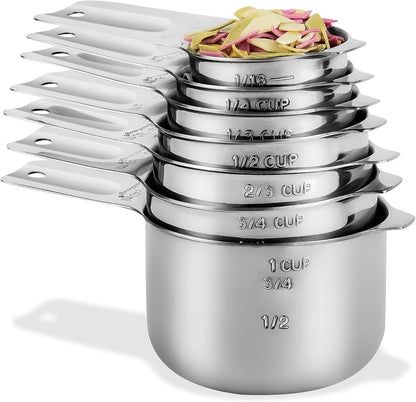 Measuring Cups and Spoons Set, Copper Measuring Cups and Spoons Set for Dry & Liquid, Metric&US 7 Stainless Steel MeasureR Cup&9 Spoon Leveler & Measure Enquivalents for Kitchen & Baking