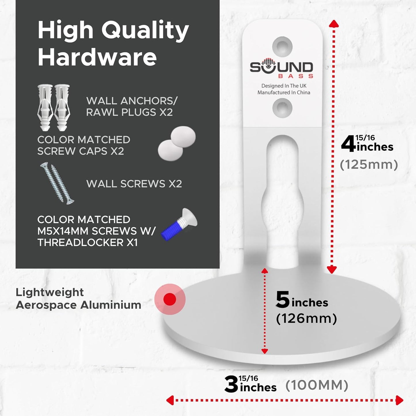 ERA100 Wall Mount Bracket, Low Profile, White, Single Unit, Compatible with Sonos ERA 100 Speaker, Complete with All Fixing Hardware