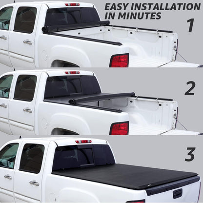 Amazon Basics Soft Roll Up Tonneau Cover for 2014-2019 Chevy Silverado, GMC Sierra 1500, 2015-2018 Silverado Sierra 2500 3500 HD, Fleetside 6.5' Bed