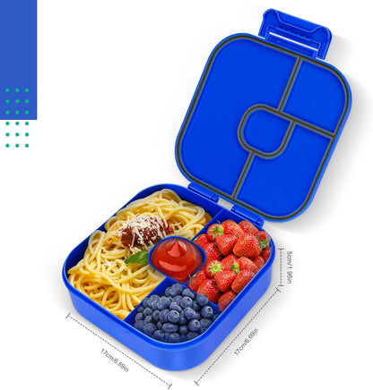 Braoses Bento Box, Lunch Box with 4 Compartments, 800ml Frosted and Leak-Proof Lunch Snack Box for Children Kindergarten(Blue)