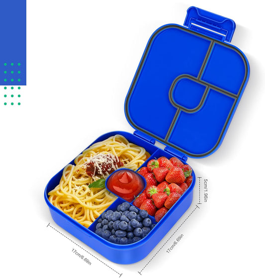 Braoses Bento Box, Lunch Box with 4 Compartments, 800ml Frosted and Leak-Proof Lunch Snack Box for Children Kindergarten(Blue) - PuriLite