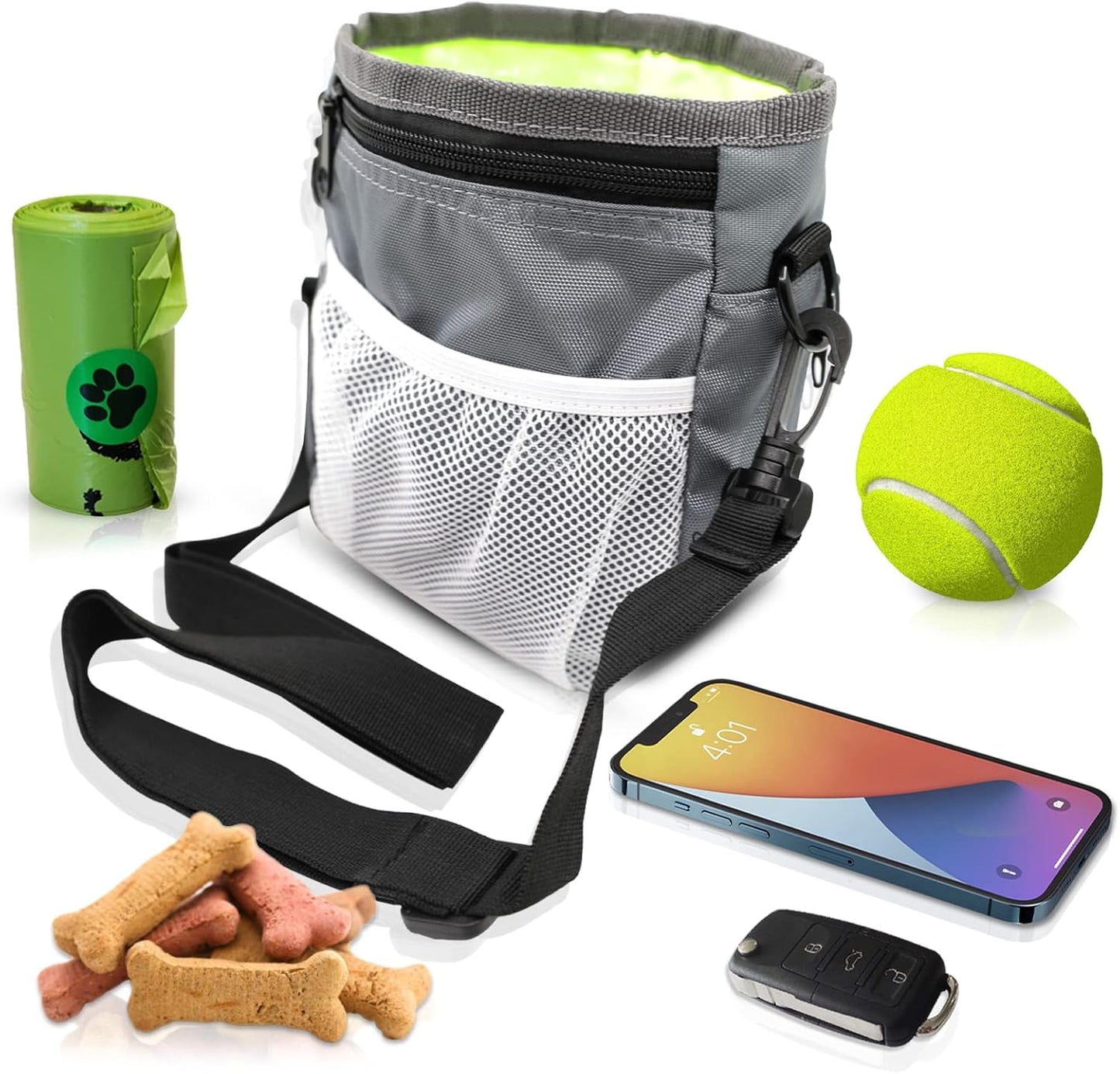 MGKSHADOW Dog Treat Pouch 1pc, Pet Training Clicker 2 pcs, Pet Treat Pouch, Built-in Poop Bag Dispenser (Black)