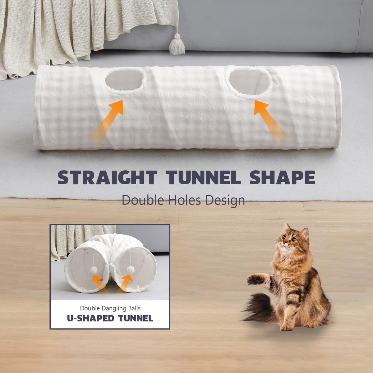 Straight Bubble Cat Tunnel for Indoor Cats 47"x12", Cream White