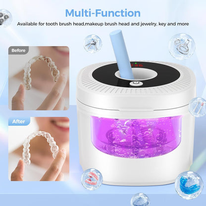 Ultrasonic Retainer Cleaner, Upgraded 48kHz Dental Cleaner Machine for Braces, Mouth Guard Cleaner, Toothbrush Heads, Jewelry, 4 Modes Retainer Cleaner with 200ML Capacity (White)