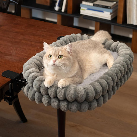 CHEERPALS Cat Desk Bed with Reversible Cushion, 90°Foldable Cat Hammock for Desk Mounted, Suitable for Medium-to-Large Cats and Puppy, Clowd Series(Grey, Medium)