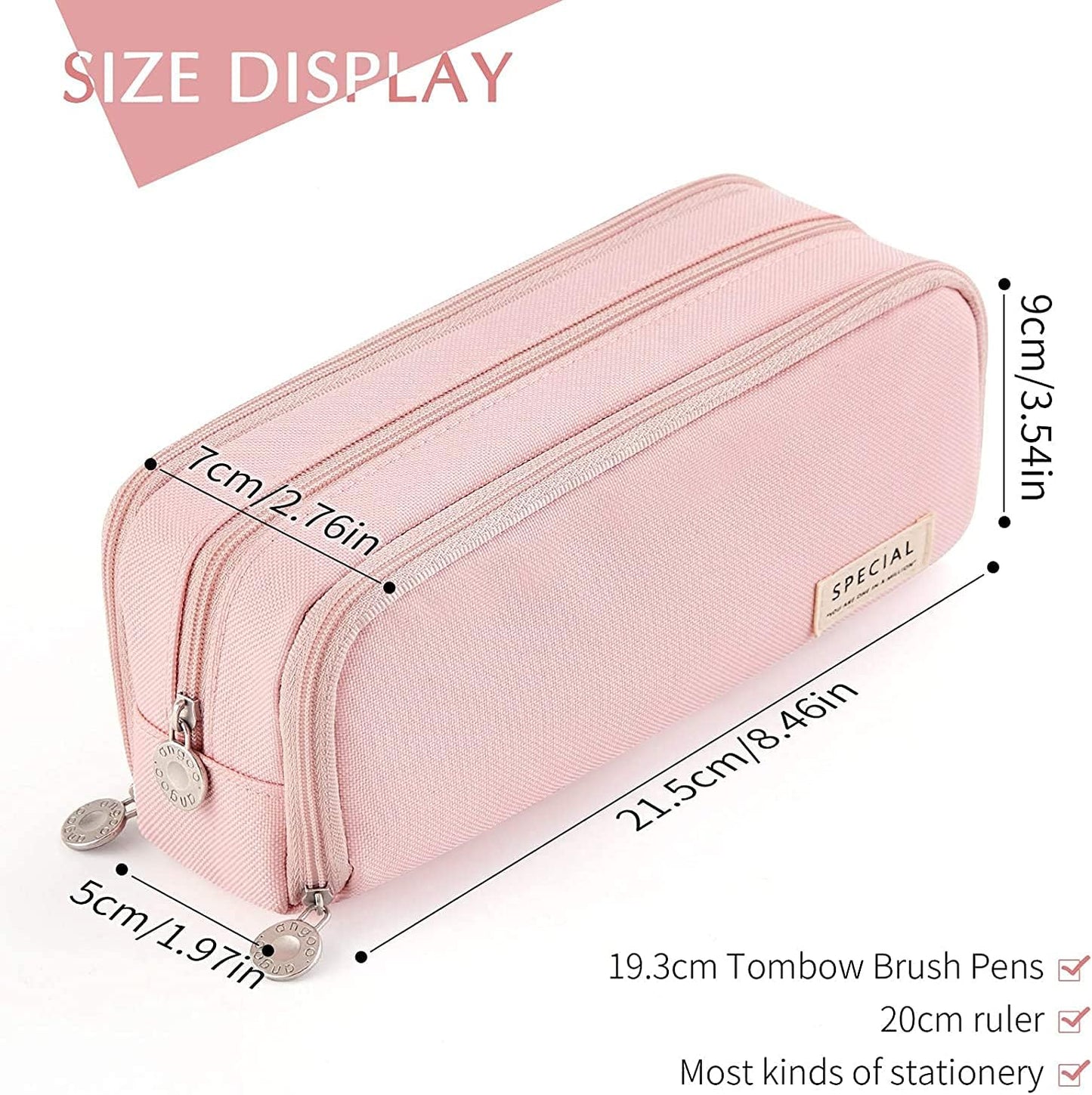 Big Capacity Pencil Case, OLIYuMi 3 Compartment Pencil Pouch Pencil Bag Storage Box Stationery Organizer Makeup Bag with Zipper Closure for Student Office College Boys and Girls (Pink)