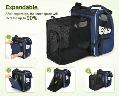 Pecute Pet Carrier Backpack, Dog Carrier Backpack Expandable with Breathable Mesh for Pets ＜6kg, Pet Backpack Carrier for Hiking Travel Camping Outdoor