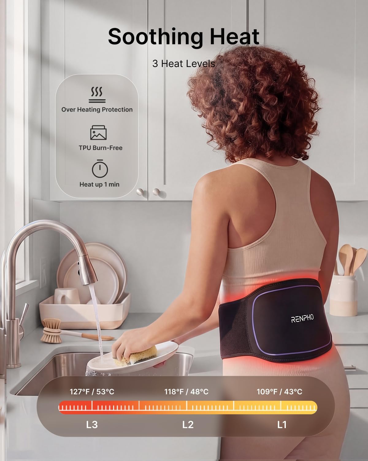 RENPHO Red Light Belt, Heating Pad Massager, Christmas Birthday Gifts Cordless Back Shoulder Waist Brace, Timer, Extension Strap, Gifts for Women Men Mom Dad Her Him