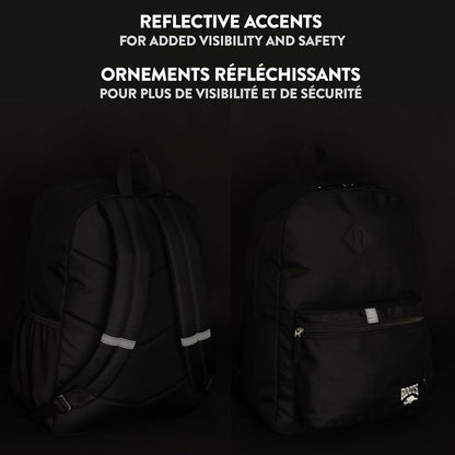 Roots Teen Lightweight Backpack — Made from Recycled Polyester with 15.6" Laptop Compartment, Rain Flap, Bottle Pocket, Reflective Accent, and Back Padding — 34L, Black