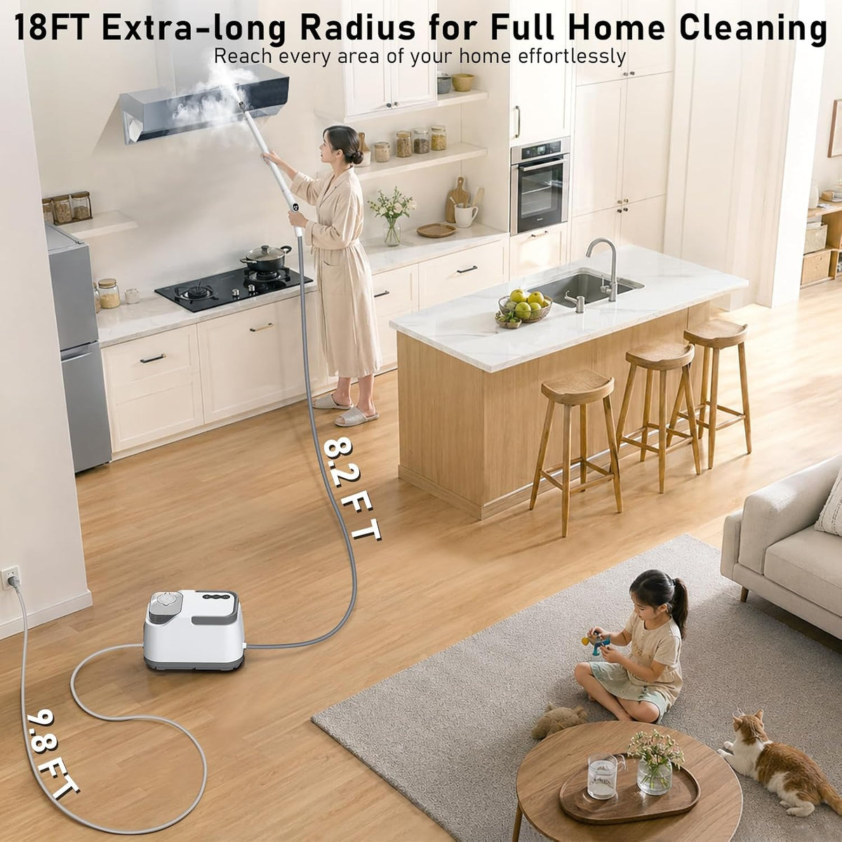 Portable Pressurized Handheld Steam Cleaner for Home, Car, 21 Parts