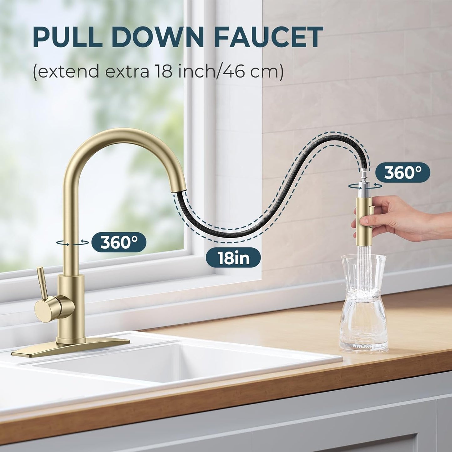 FORIOUS Kitchen Faucet with Pull Down Sprayer, Stainless Steel Single Handle Classic Sink Faucet 1 Or 3 Hole, Dual Function Faucet for Farmhouse, Camper, Laundry, Rv, Bar, Mattle Black