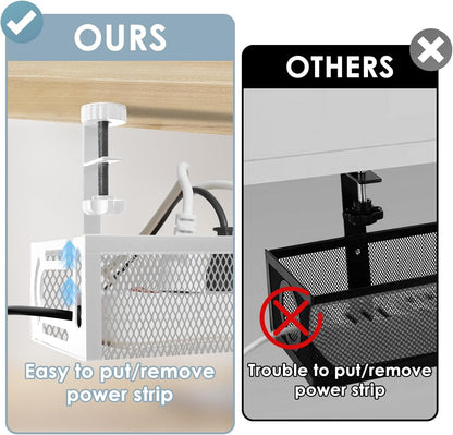 Cable Management, 64CM Cable Management Under Desk No Drill, Metal Cord Organizer with Clamp for Standing Desk, Cable Organizer for Home Office, White