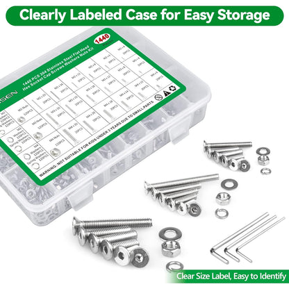 860PCS Metric Screw Assortment Kit, M2 M3 M4 M5 Machine Screws with Lock & Flat Washers, 10.9 Grade Alloy Steel, Metric Hex Button Head Cap Nuts and Bolts Assortment Kit with 4 Wrenches