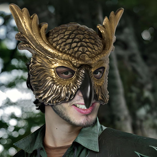 whitefeather Decorative Owl Masquerade Mask, Half Face, Halloween Costume Accessory - PuriLite