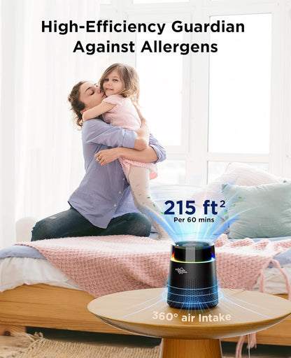 MSB5 Air Purifiers for Bedroom, H13 True HEPA Air Purifier for Home Room Office, 20dB Quiet Air Cleaner with Sleep Mode Colorful Night Light for Pets Dander, Smoke, Dust, Mold, Hair Smell, Allergies