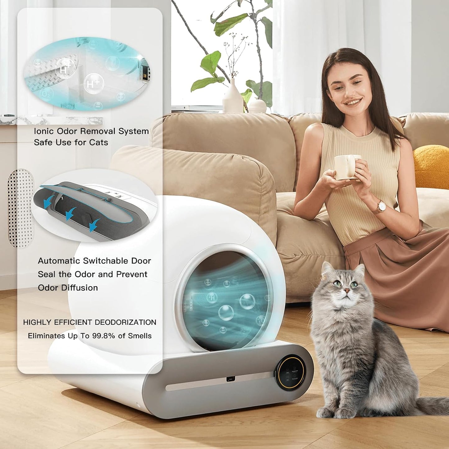 Upgraded Self-Cleaning Cat Litter Box - Automatic Smart for Multiple Cats, Never Scoop Again, Safety Protection, APP Control, Odorless, Health Check