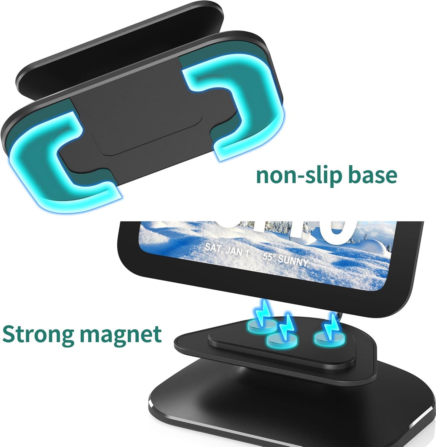 PlusAcc Stand for Show 5 3rd Gen - Adjustable Tilt Magnetic Stand Mount with USB-C and USB-A Charging Port | Compatible with Cellphones and Earbuds | Anti-Slip Base | Black