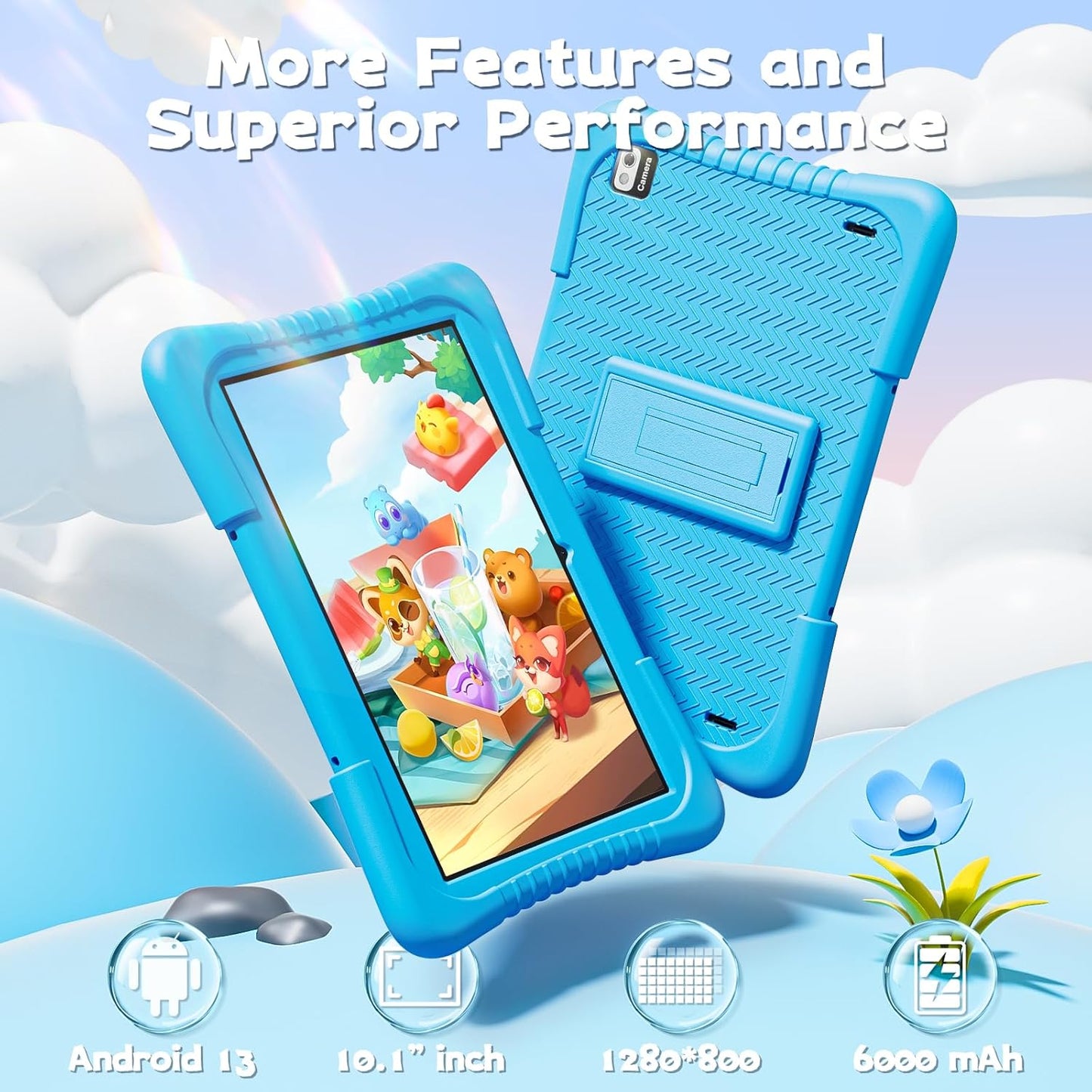 SGIN 10 Inch Tablet, 4GB RAM 128GB ROM, Android 13 Tablet, Octa-Core 2.0Ghz Processor, 1280 * 800 IPS, 2MP+8MP Camera, 6000mAh, GPS, WiFi, Bluetooth (Blue)