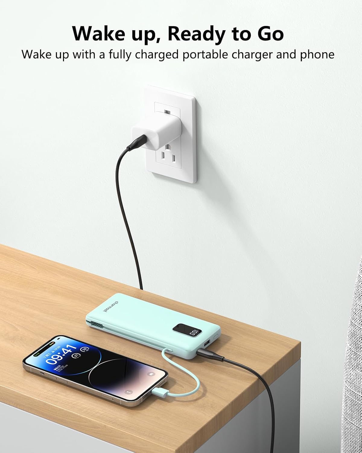 Charmast 10000mAh Portable Charger with Built-in Cables and AC Wall Plug,USB C Battery Pack Power Bank,5 Output 2 Input Battery Pack Compatible with iPhone 16/15/14/13/12,Andriod Series