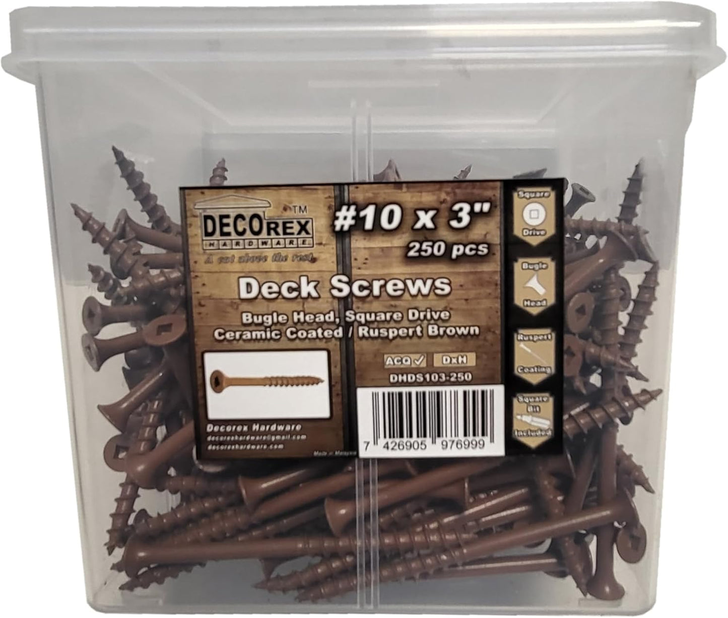 #8 x 3" Deck Screws | Square Drive | Bugle Head | Brown Ruspert | 100pcs Box