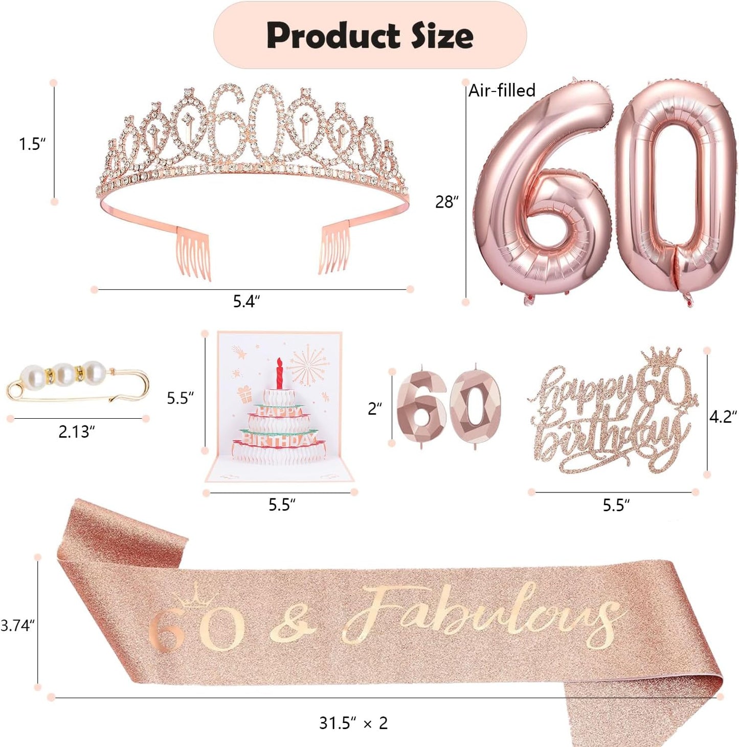 8pcs 40th Birthday Decorations gifts for Women, Including 40th Happy Birthday Cake Topper, Queen Sash with Pearl Pin, Sweet Rhinestone Tiara Crown for Women, Number Candles and Balloons (Rose Gold)