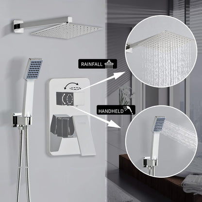 LCEVCGK Shower Faucet Set Complete Matte Black Shower System with 8 inch Square Rainfall Shower Head 3-Function Handheld Shower Waterfall Bathtub Spout Rain Shower Combo Set Bathroom Wall Mounted