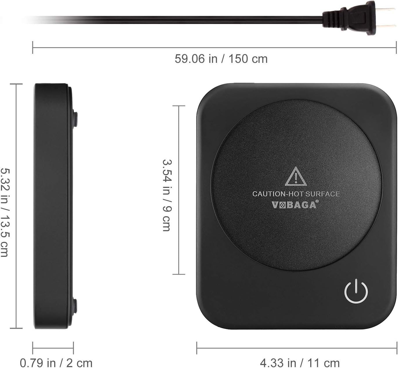 VOBAGA 4 Hours Auto Shut-Off Coffee Warmer Plate for Office Home Desk Use with 3 Temperature Settings, 20watt Electric Cup Warmer for Cocoa,Tea, Water, Milk, (No Cup)